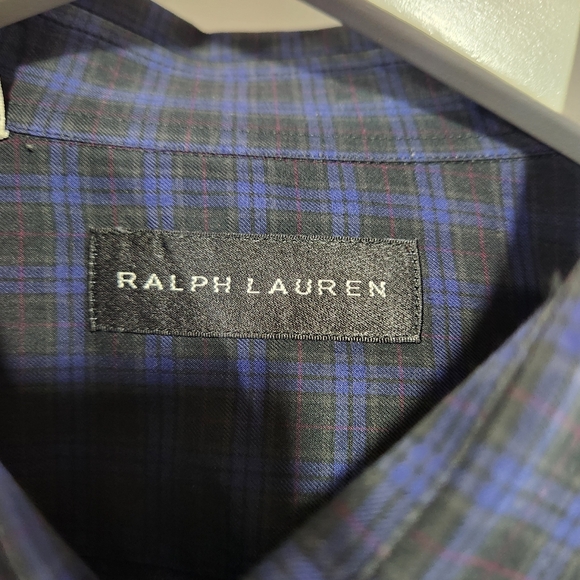 RALPH LAUREN BLACK LABEL Navy Blue Black Plaid Cotton Dress Shirt Made Italy 17 - Picture 3 of 7
